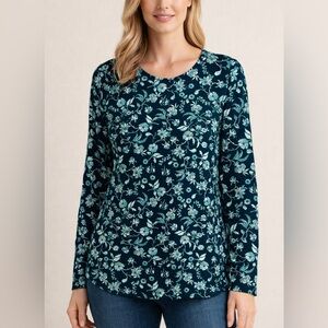 J. Jill PureJill Green Floral Long Sleeve Top